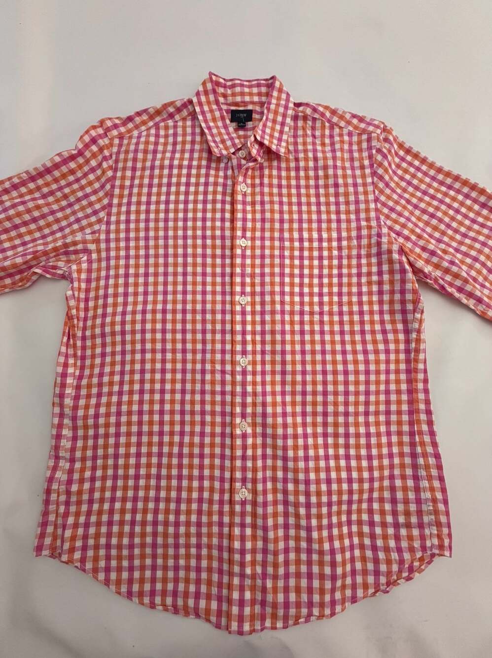 J.Crew Pink Orange Gingham Check Shirt M Y2K Preppy Long Sleeve